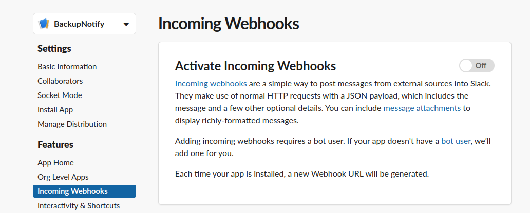 Activate incoming webhooks